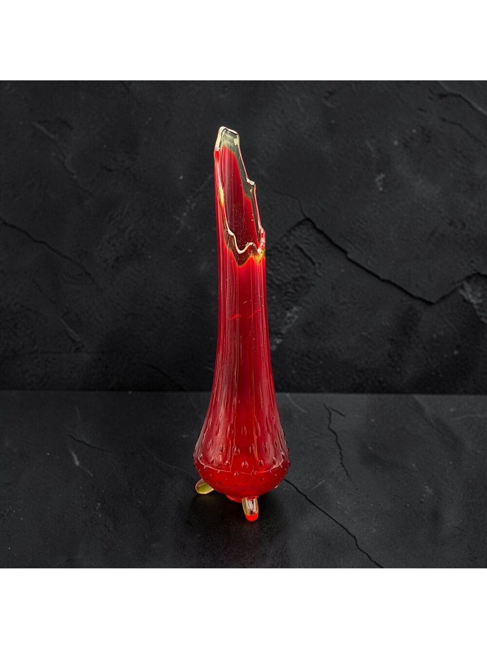 Vintage 1960s LE Smith Amberina Glass Vase with Hobnail Base and Three Feet, 14"
